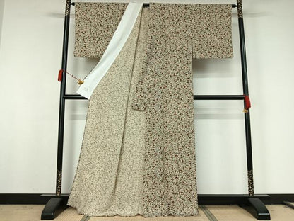 平和屋着物▽洗える最高級着物　＜英＞はなぶさ謹製　小紋　単衣　更紗花文　鬼しぼ縮緬　洗える着物　AABK2097jh