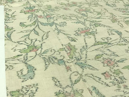 平和屋着物▽上質な紬　単衣　ちぢみ織　草花文　正絹　逸品　AABK2101jh