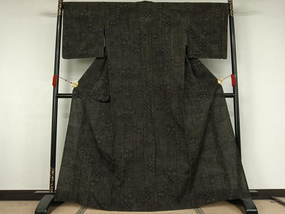 平和屋着物▽上質な紬 　単衣　草花文 　正絹　逸品　未使用　AABK2102jh