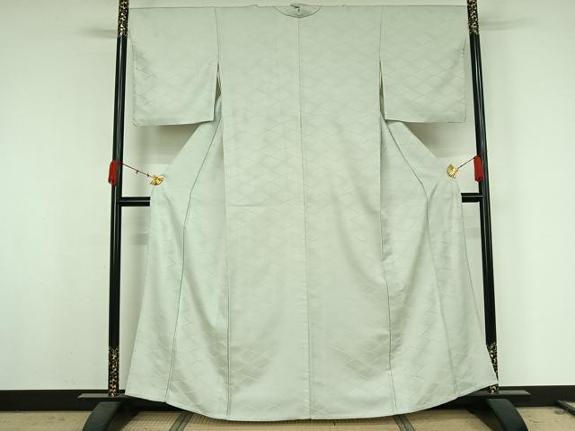 平和屋着物▽色無地　単衣　流水地紋　白鼠色　洗える着物　AABK2103jh