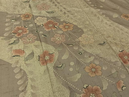 平和屋着物▽訪問着　単衣　紬地　辻が花　手描き　正絹　逸品　AABK2112jh
