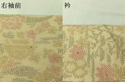 平和屋着物▽上質な紬　単衣　風景花文　正絹　逸品　AABK2113jh