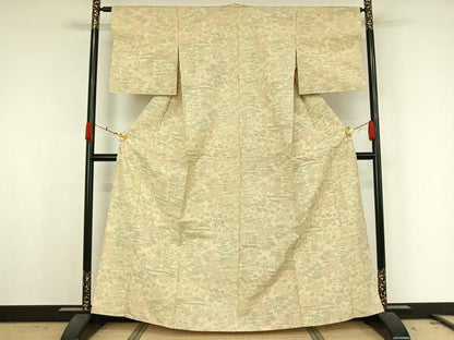 平和屋着物▽上質な紬　単衣　風景花文　正絹　逸品　AABK2113jh