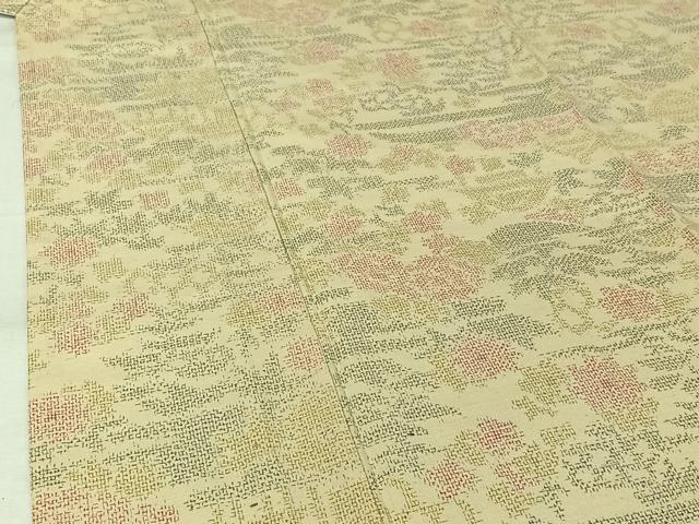 平和屋着物▽上質な紬　単衣　風景花文　正絹　逸品　AABK2113jh