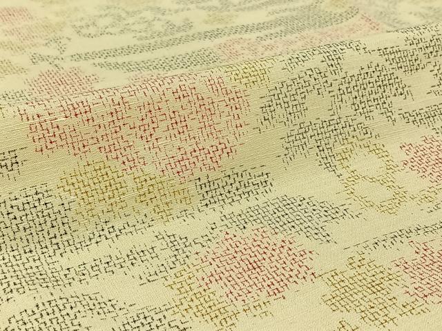 平和屋着物▽上質な紬　単衣　風景花文　正絹　逸品　AABK2113jh