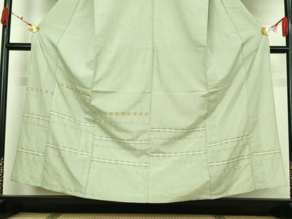 平和屋着物▽訪問着　紬　単衣　めがね織　横段文　正絹　逸品　AABK2114jh