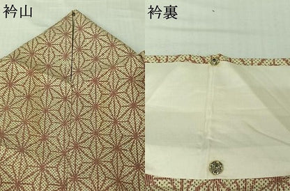 平和屋着物▽上質な紬　単衣　麻の葉文様　正絹　逸品　AABK2115jh