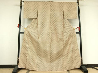 平和屋着物▽上質な紬　単衣　麻の葉文様　正絹　逸品　AABK2115jh