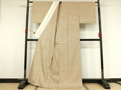 平和屋着物▽上質な紬　単衣　麻の葉文様　正絹　逸品　AABK2115jh