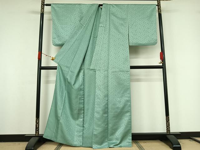 平和屋着物▽色無地　単衣　紗綾形地紋　薄青色　洗える着物　AABK2116jh