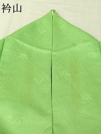 平和屋着物▽色無地　単衣　青海波花地紋　若緑色　洗える着物　AABK2117jh