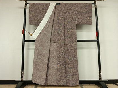 平和屋着物▽上質な小紋　単衣　風景流水花文　正絹　逸品　AABK2119jh