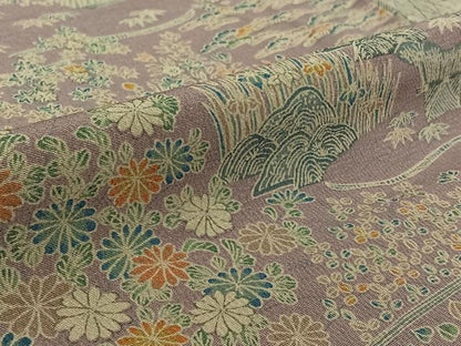 平和屋着物▽上質な小紋　単衣　風景流水花文　正絹　逸品　AABK2119jh