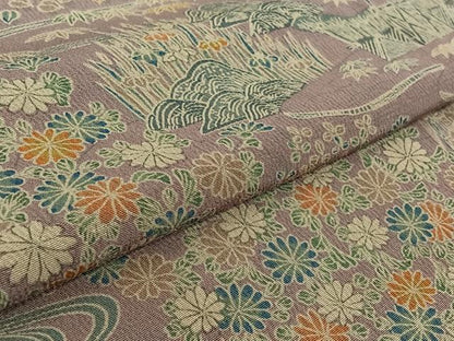 平和屋着物▽上質な小紋　単衣　風景流水花文　正絹　逸品　AABK2119jh