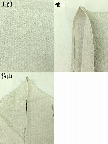 平和屋着物▽お召　単衣　幾何学文様　白磁色　正絹　逸品　AABK2120jh