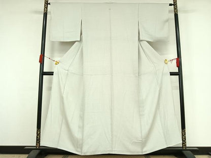 平和屋着物▽お召　単衣　幾何学文様　白磁色　正絹　逸品　AABK2120jh