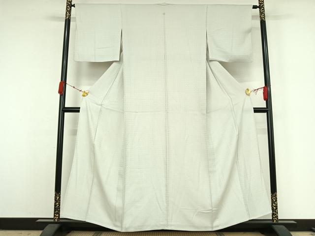 平和屋着物▽お召　単衣　幾何学文様　白磁色　正絹　逸品　AABK2120jh