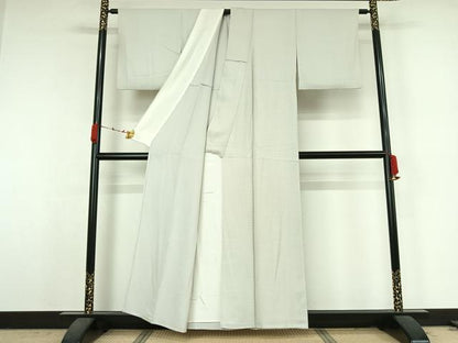 平和屋着物▽お召　単衣　幾何学文様　白磁色　正絹　逸品　AABK2120jh