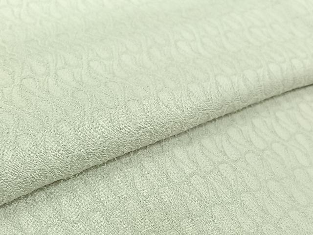 平和屋着物▽お召　単衣　幾何学文様　白磁色　正絹　逸品　AABK2120jh