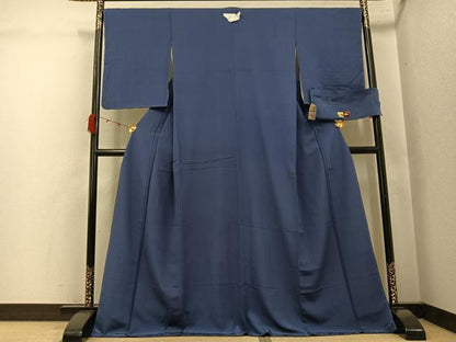 平和屋着物●上質な色無地　青褐色　高砂縮緬　反端付き　正絹　逸品　未使用　AABK2125ph