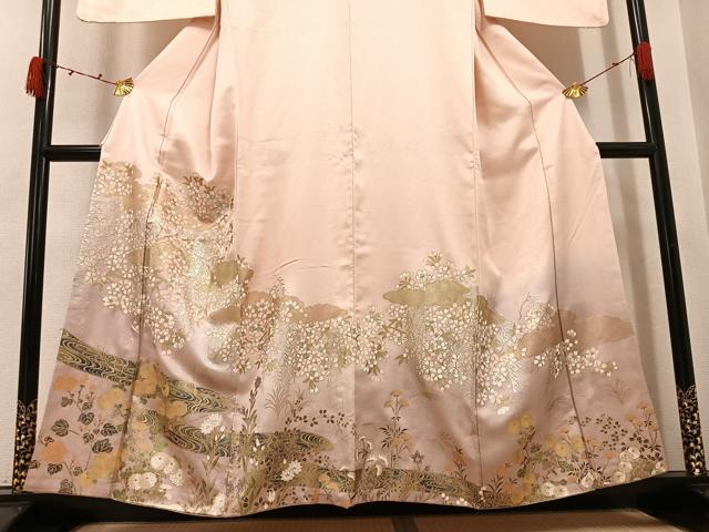平和屋着物●豪華色留袖　草花文　暈し染め　金銀彩　正絹　逸品　AABK2128ph