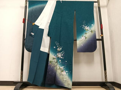 平和屋着物●豪華振袖　手描き　刺繍　草花文　暈し染め　金彩　やまと誂製　正絹　逸品　AABK2131ph