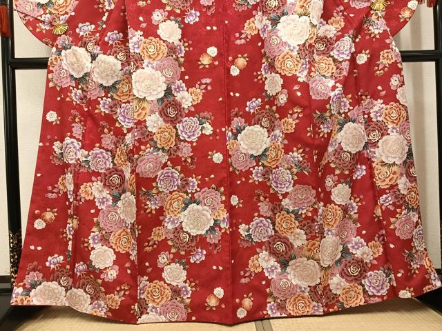 平和屋着物●小振袖　二尺袖　花尽くし　金彩　洗える着物　AABK2133ph