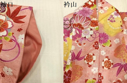 平和屋着物●小振袖　二尺袖　草花文　暈し染め　金彩　洗える着物　AABK2134ph