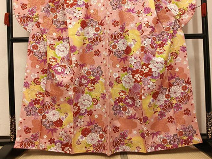 平和屋着物●小振袖　二尺袖　草花文　暈し染め　金彩　洗える着物　AABK2134ph