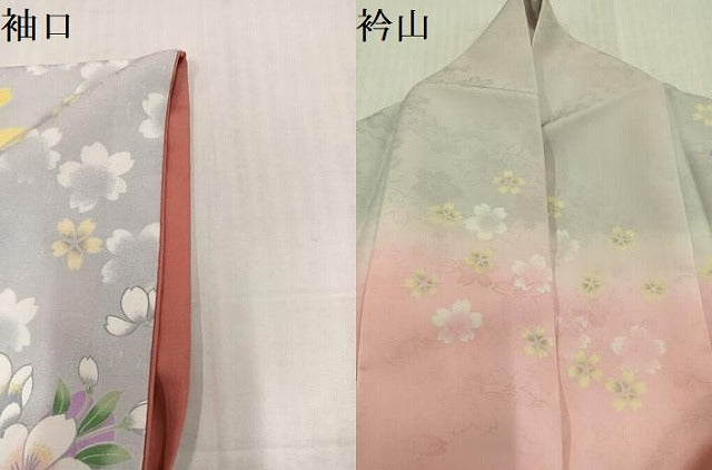 平和屋着物●小振袖　二尺袖　舞花文　暈し染め　洗える着物　AABK2135ph