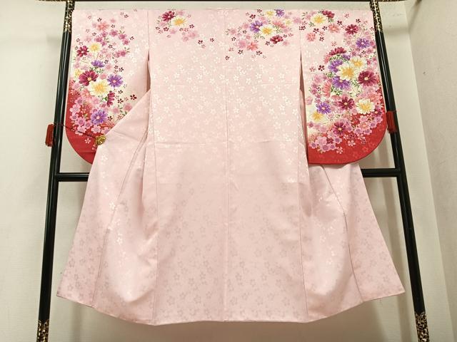 平和屋着物●小振袖　二尺袖　舞花文　暈し染め　金彩　洗える着物　AABK2136ph