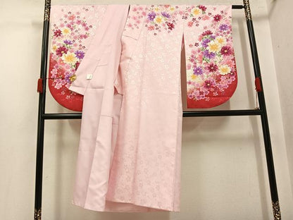 平和屋着物●小振袖　二尺袖　舞花文　暈し染め　金彩　洗える着物　AABK2136ph
