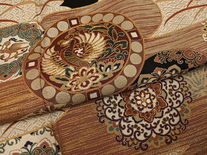 平和屋着物●豪華黒留袖　駒刺繍　鳳凰花文　金彩　正絹　逸品　AABK2138ph