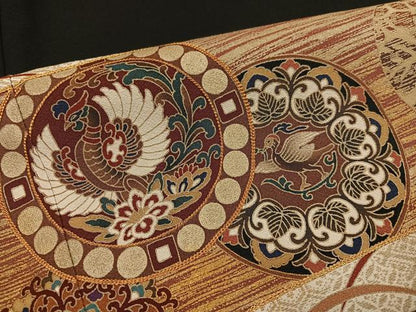 平和屋着物●豪華黒留袖　駒刺繍　鳳凰花文　金彩　正絹　逸品　AABK2138ph