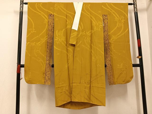 平和屋着物●振袖用長襦袢　袷　花地紋　山吹茶色　やまと誂製　正絹　逸品　AABK2141ph