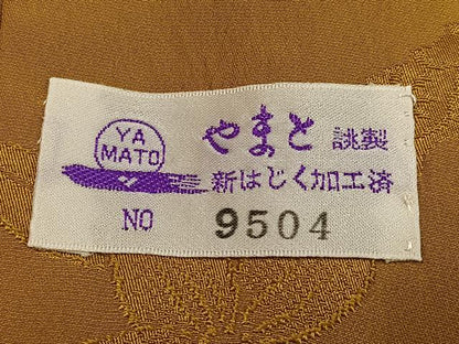平和屋着物●振袖用長襦袢　袷　花地紋　山吹茶色　やまと誂製　正絹　逸品　AABK2141ph
