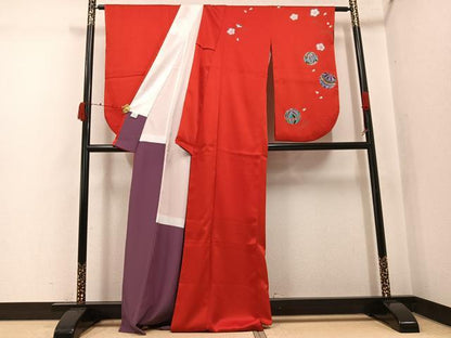 平和屋着物●小振袖　二尺袖　桜毬文　金彩　洗える着物　AABK2143ph
