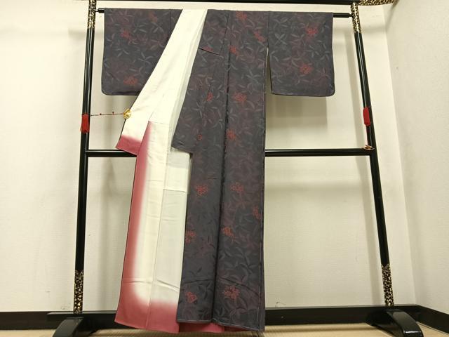 平和屋着物●上質な小紋　地紋起こし　草花文　正絹　逸品　未使用　AABK2147ph