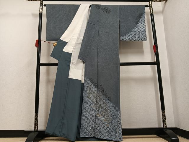 平和屋着物●訪問着　作家物　手描き　絞り　草木文　正絹　逸品　AABK2148ph