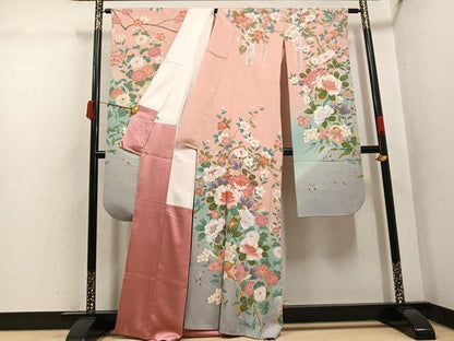 平和屋着物●豪華振袖　友禅　枝花文　暈し染め　正絹　逸品　AABK2149ph