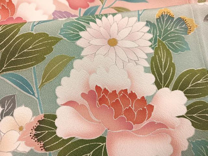 平和屋着物●豪華振袖　友禅　枝花文　暈し染め　正絹　逸品　AABK2149ph