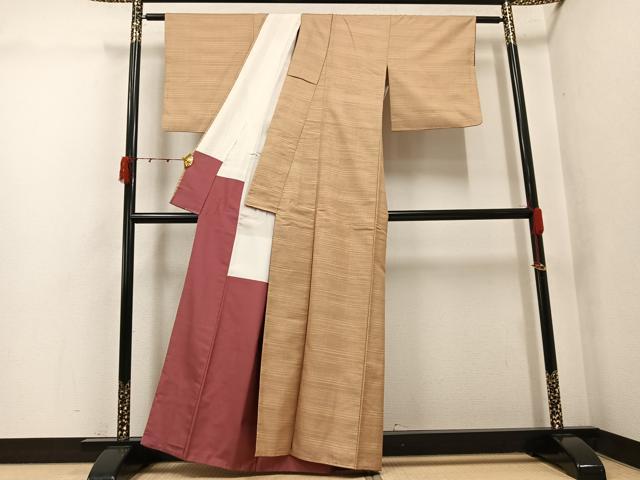 平和屋着物●銀座　志ま亀　紬　横段文　正絹　逸品　AABK2150ph