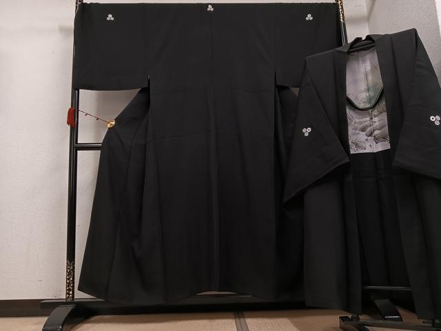 平和屋着物●男性　黒紋付　羽織セット　キングサイズ　正絹　逸品　AABK2151ph