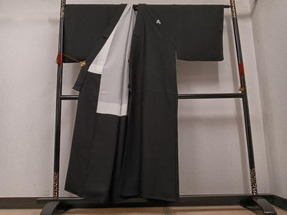 平和屋着物●男性　黒紋付　羽織セット　キングサイズ　正絹　逸品　AABK2151ph