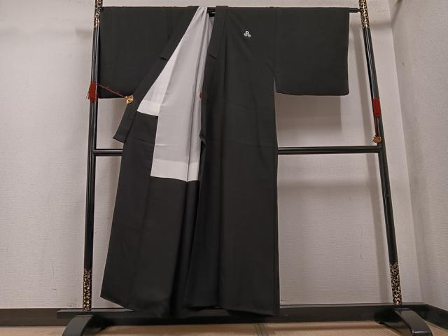 平和屋着物●男性　黒紋付　羽織セット　キングサイズ　正絹　逸品　AABK2151ph