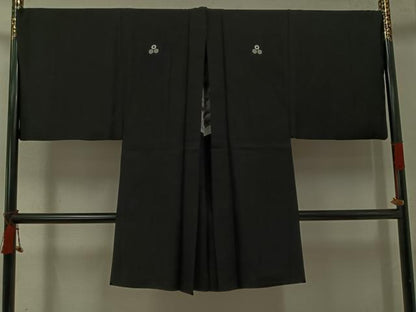 平和屋着物●男性　黒紋付　羽織セット　キングサイズ　正絹　逸品　AABK2151ph