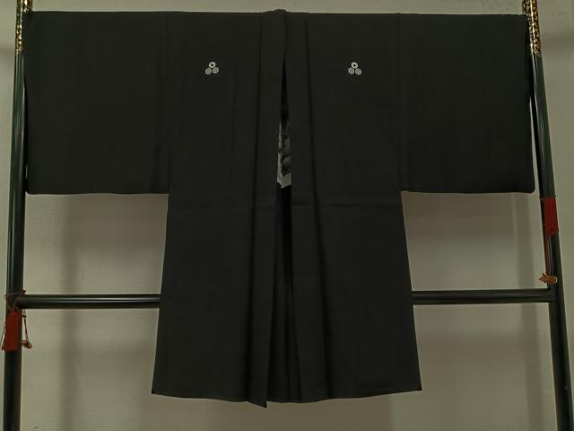 平和屋着物●男性　黒紋付　羽織セット　キングサイズ　正絹　逸品　AABK2151ph