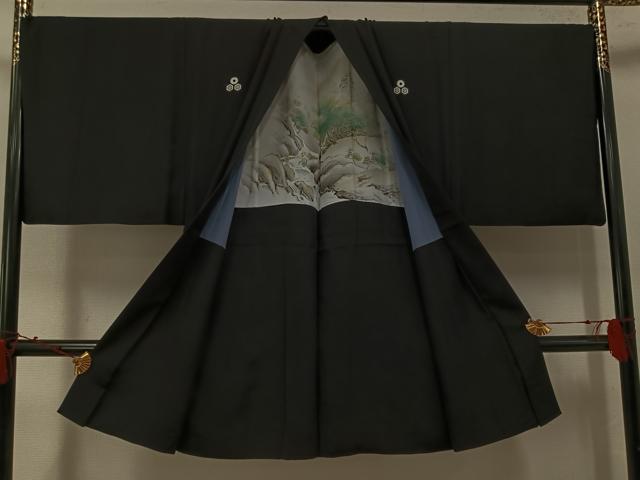 平和屋着物●男性　黒紋付　羽織セット　キングサイズ　正絹　逸品　AABK2151ph