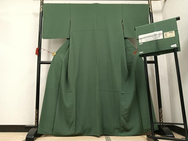 平和屋着物●上質な色無地　本草木染　藍海松茶色　浜ちりめん　反端付き　正絹　逸品　AABK2152ph
