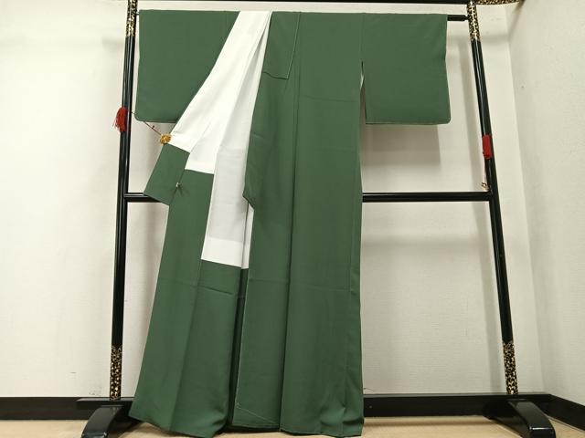 平和屋着物●上質な色無地　本草木染　藍海松茶色　浜ちりめん　反端付き　正絹　逸品　AABK2152ph